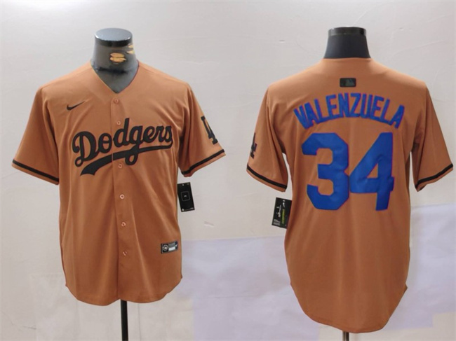 Men's Los Angeles Dodgers #34 Toro Valenzuela Brown Cool Base Stitched Baseball Jersey